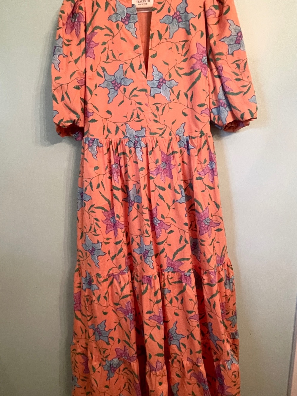 Floral Tiered Maxi Dress with Puff Sleeves in Peach - Picture 3 of 7
